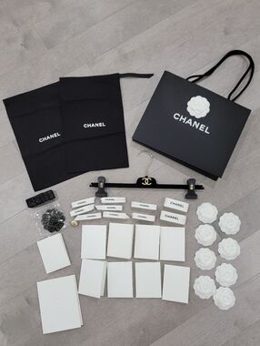 CHANEL Black & White Camellias, Bag, Scarf Ring, Hanger Bundle